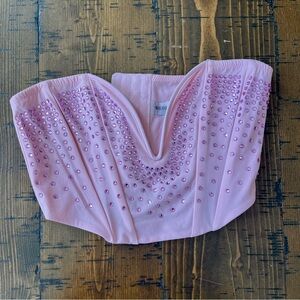 Pink Rhinestone Embellished Women's Top